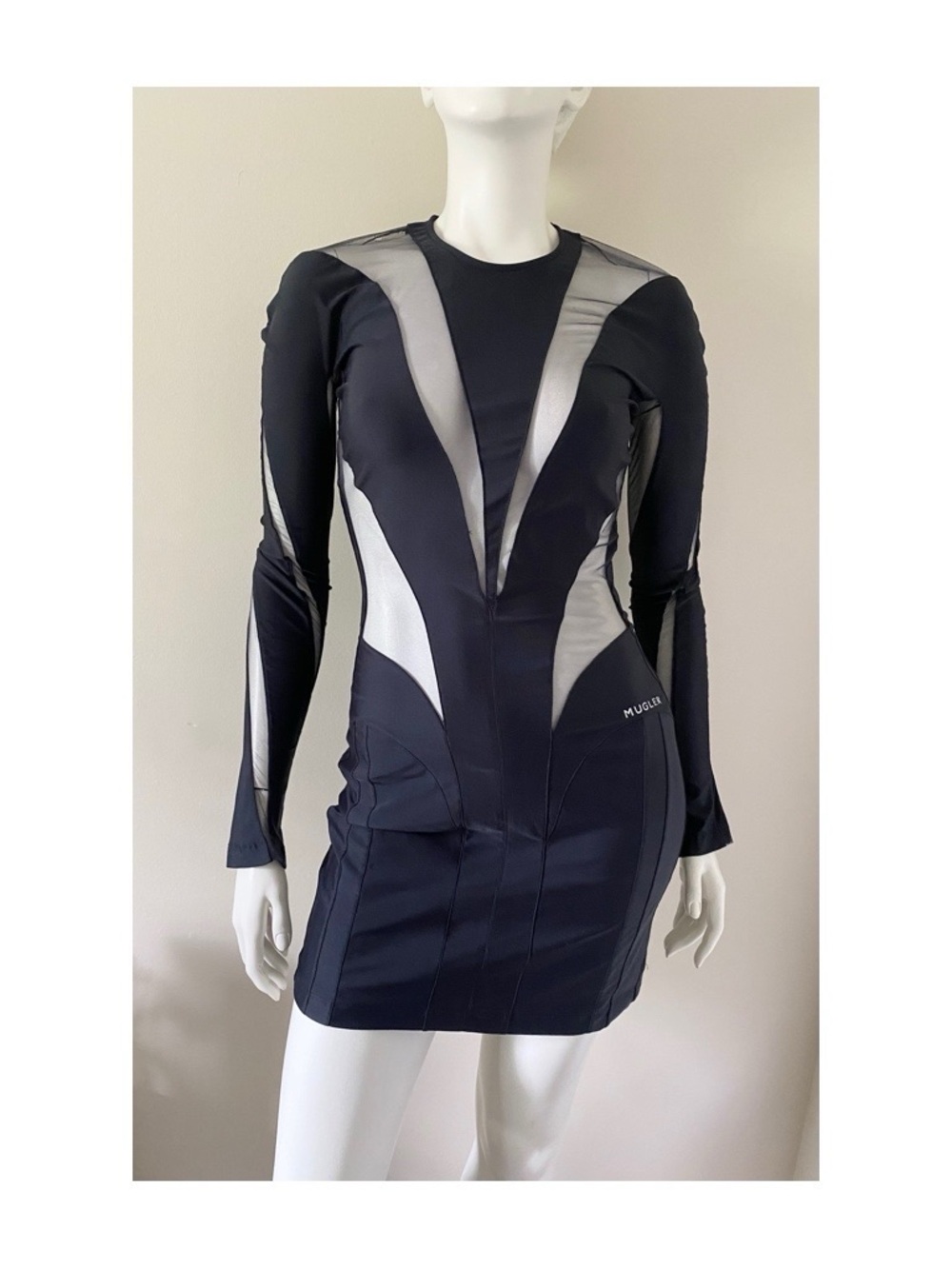 Mugler Sheer Mesh Panel Mini Dress - Black - Sz 36, 2-4 US